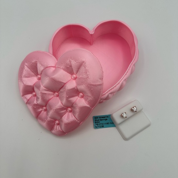 Jewelry - Pink Heart-Shaped 3D Printed Jewelry Box with Moissonite Earrings